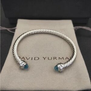 David Yurman Sterling Cable Bracelet with Blue Gemstone Ends